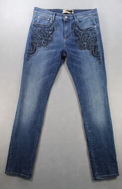 Roberto Cavalli Women's Jeans 44 US 8 Skinny Bandana Embroidered Pants